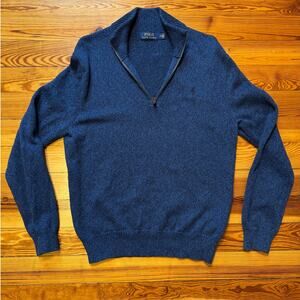 Vintage Polo Ralph Lauren Blue Cotton Quarter Zip Sweater
